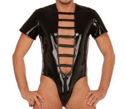 PVC Leotard for Man with Crotch Zip