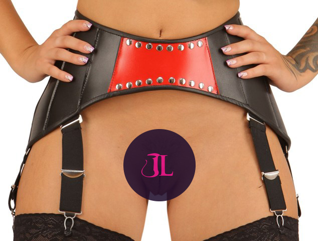 Amazing Leather Suspender Belt with Red Panel