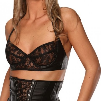 Leather Bra with Lace