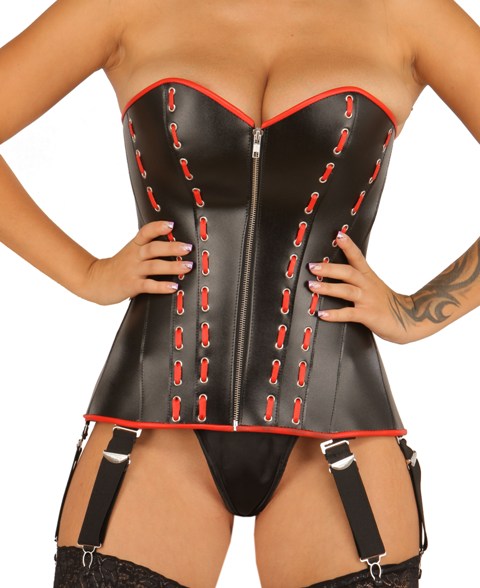 Superior Leather Corset with Red Trim
