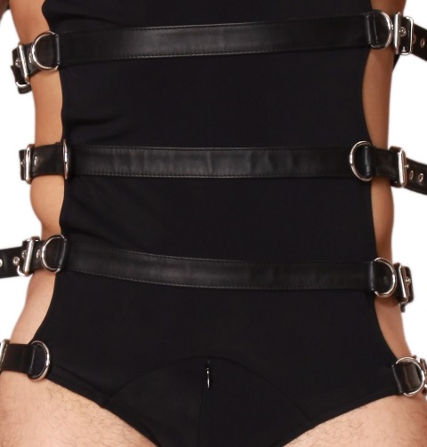 Mens Lycra Bodysuit with Leather Straps