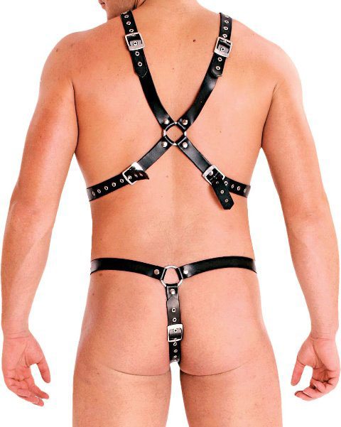 BDSM Harness in Leather & Chain with Cock Ring