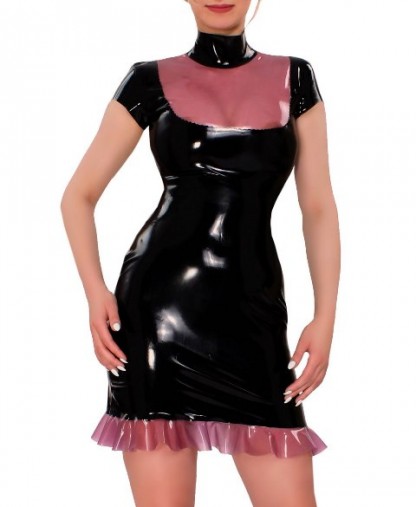 Slut or Not Latex Mini Dress with Pink Frill