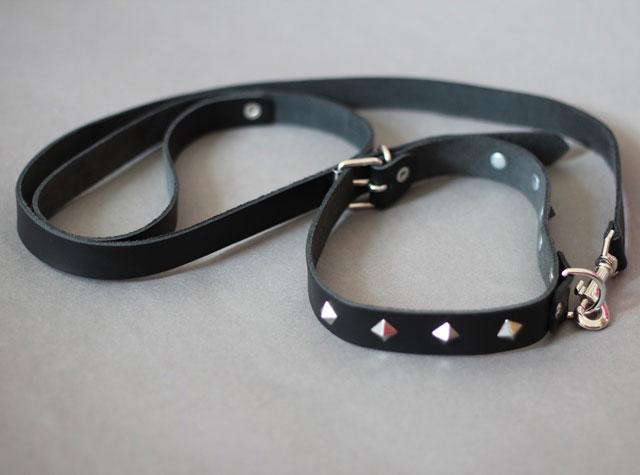 Studded BDSM Collar with Leash