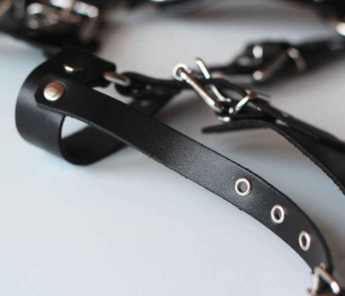 Appealing Bondage Harness in Leather with Split Crotch