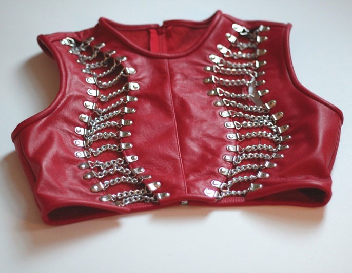 Leather and Chain Top with Open Breasts