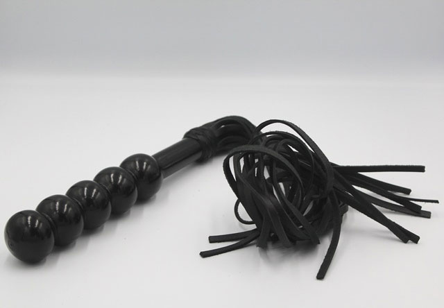 Leather Flogger with Chunky Wooden Handle