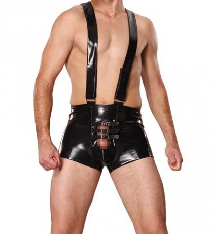 Twisted Latex Shorts with Braces and Cock Straps
