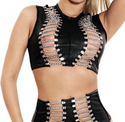 Leather and Chain Top with Open Breasts