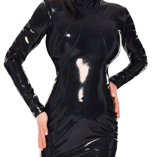 Latex Little Black Dress with High Neck