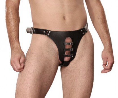 Special Leather Thong with Cock Harness