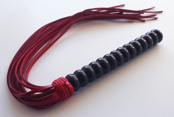 Red BDSM Flogger with Wooden Handle