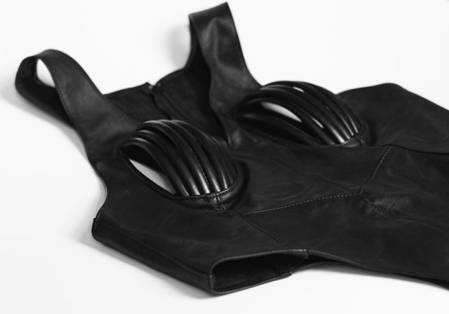 Soft Leather Bodysuit with Strappy Cups