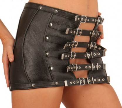 Leather Mini Skirt with Buckles
