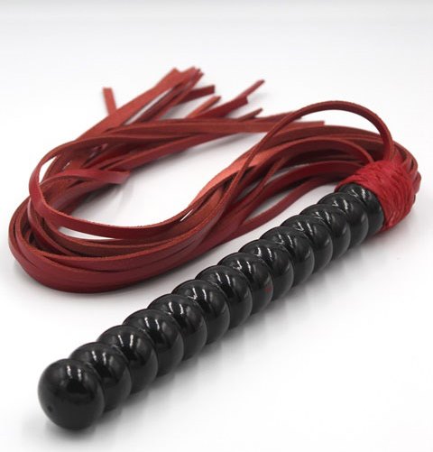 Red BDSM Flogger with Wooden Handle