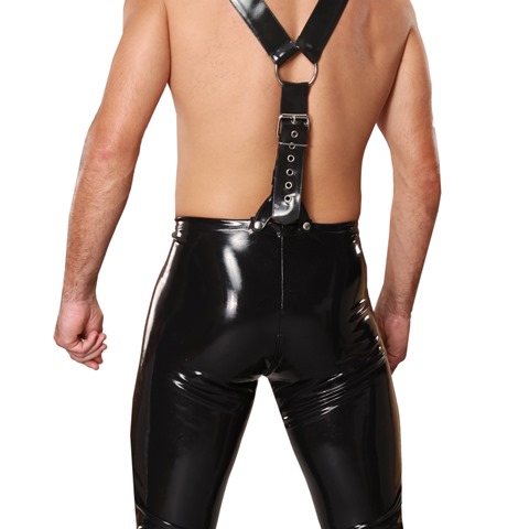 Mens Twisted Latex Trousers with Braces