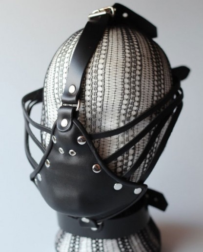 Leather Bondage Mask with Head Harness