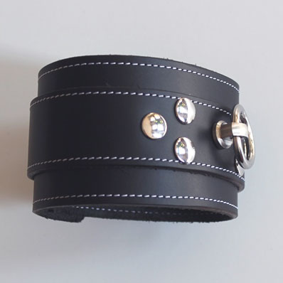 Ankle Cuffs in Bondage Leather with White Stitching