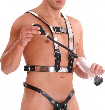 BDSM Chest Harness with Metallic Top