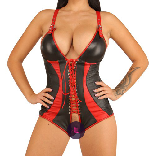 Spanking Leather Playsuit with Front Access