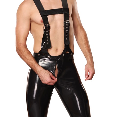 Mens Twisted Latex Trousers with Braces