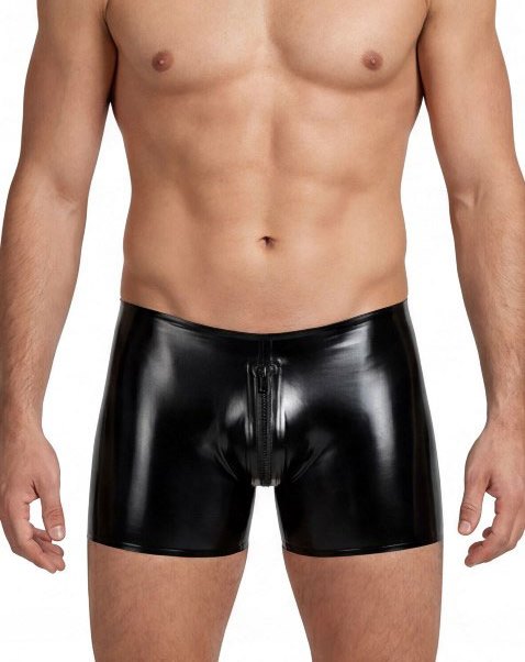 Latex Shorts with Zipper for Him